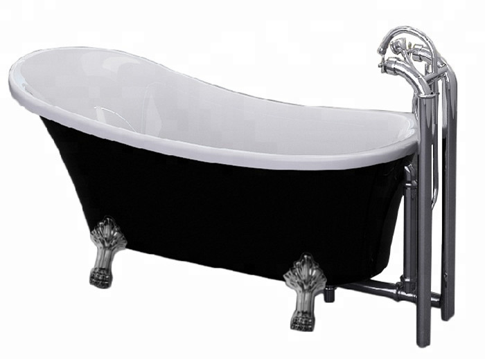 Double Clawfoot Tub Black Freestanding Bathtub 1600mm