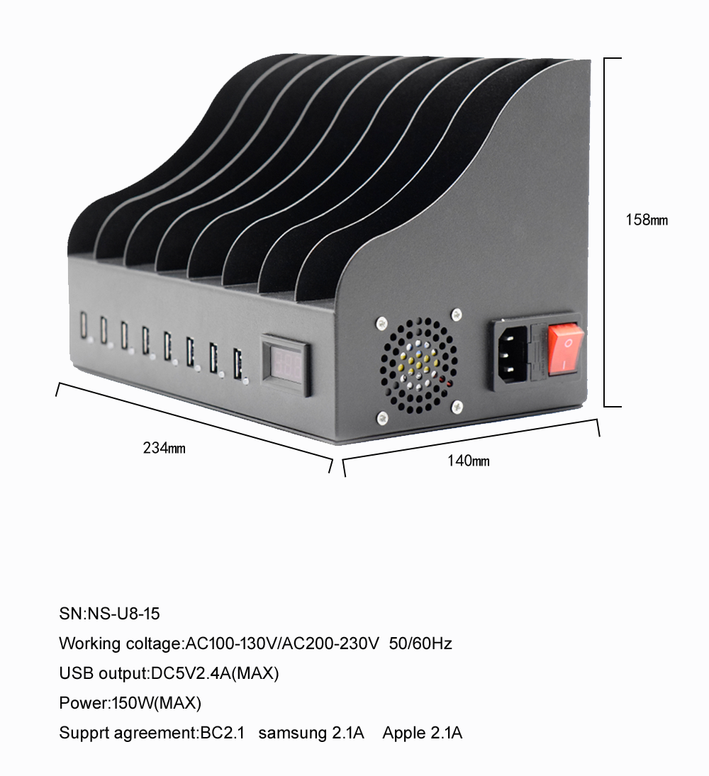 8-port USB smart charger size