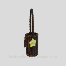 Small Wine Bottle Wicker Basket in dark brown