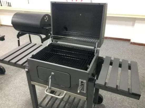 Middle Size Charcoal Smoker with Grid Side Tables and Bottom Shelf