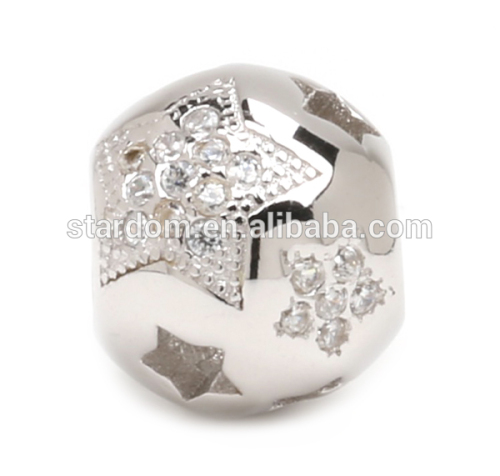 Cute star crystal silver charm beads sterling silver beads