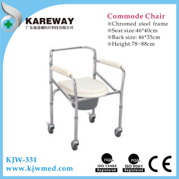 Folding commode chair with wheels