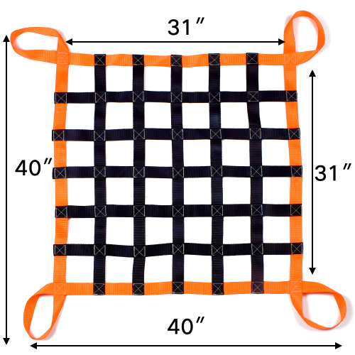 40" x 40" Heavy Duty Orange Color Cargo Net With 4x4 Mesh Webbing Capacity 1100LBS For Pickup Truck And Cars