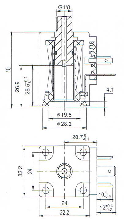 Overall dimension of AC220V/24VDC 0400 piston solenoid valve coils