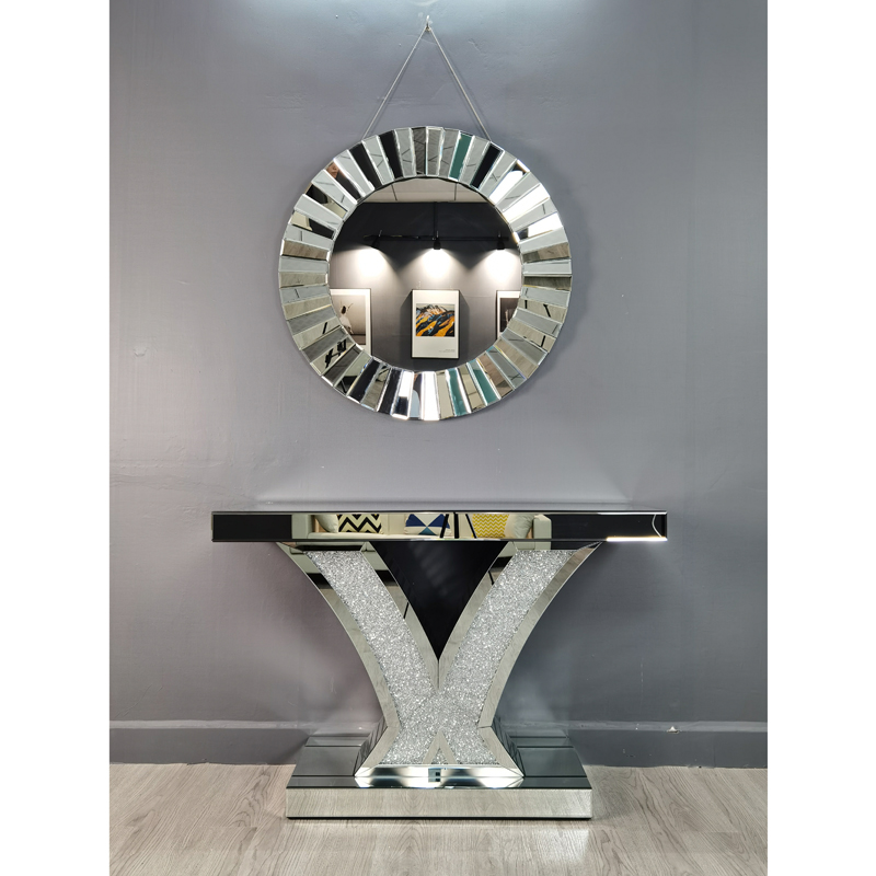 table de couloir en miroir en argent