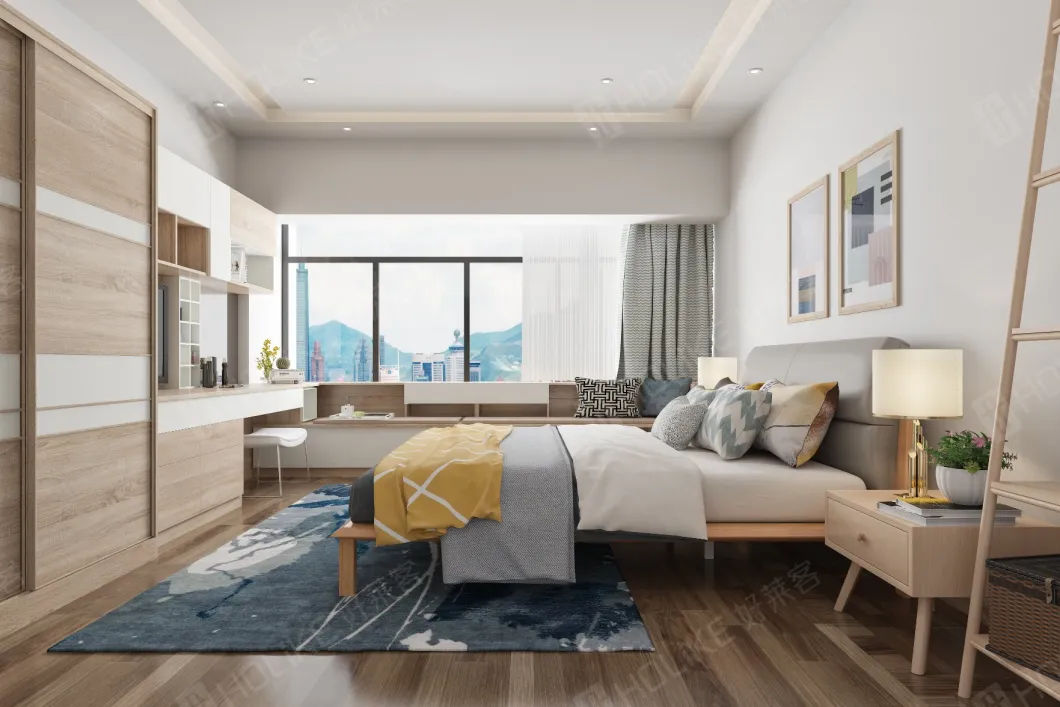 Melamine Wood Color Closet Furniture Bedroom Wardrobe with E1 Standard