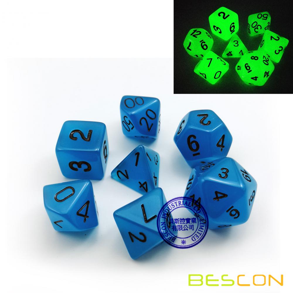 Set de 7 Glow dans les dés polyédriques sombres (7 Die in Set) | Jeu de rôle Jeux de dés | D4, D6, D8, D10, D%, D12 et D20