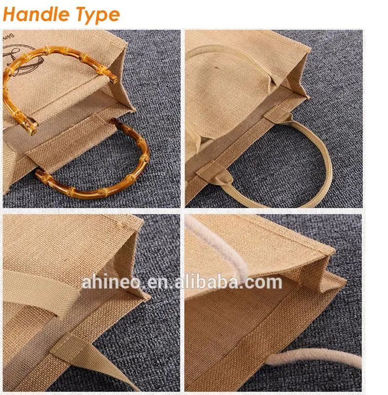 Wholesale Black Handle Reusable Bags Front Canvas Pocket Tote Jute Shopping Bag with Customized Logo