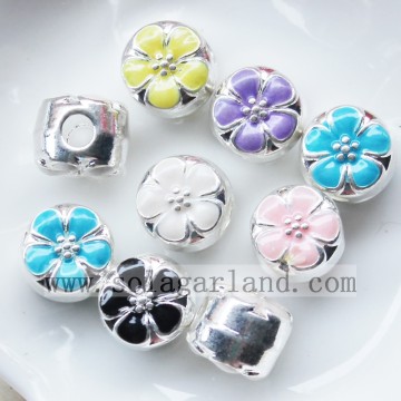 Fashional Silver With Color Oil Drop Flower Chunky Metal Beads Charms