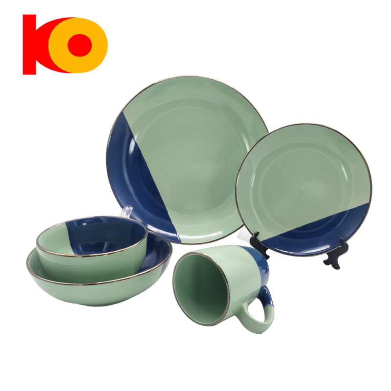 High quality 16piece colorful glazed with gold edge Stoneware dinnerware sets