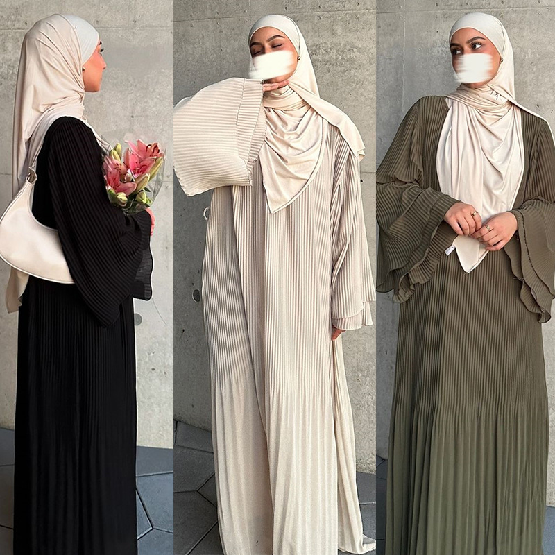 لباس ماکسی چین دار ابریشمی Abaya (2) Pleated Chiffon Abaya Maxi Dress