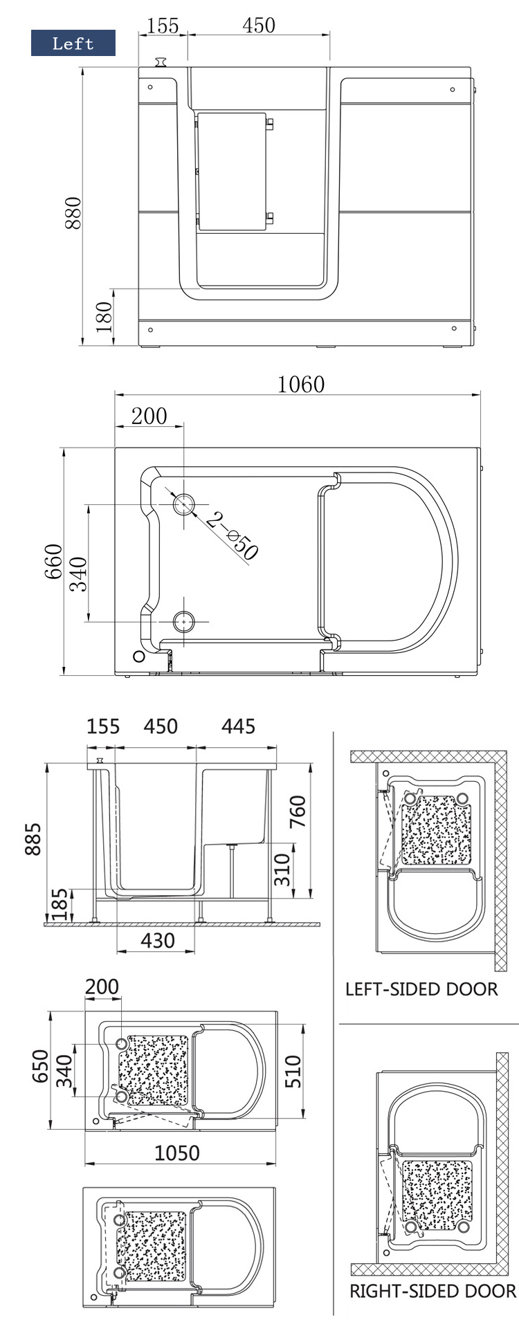 High quality safety elderly walk in bathtub for old people and disabled people