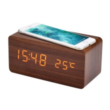2021 New LED Cube Wireless Charging Wooden Clock