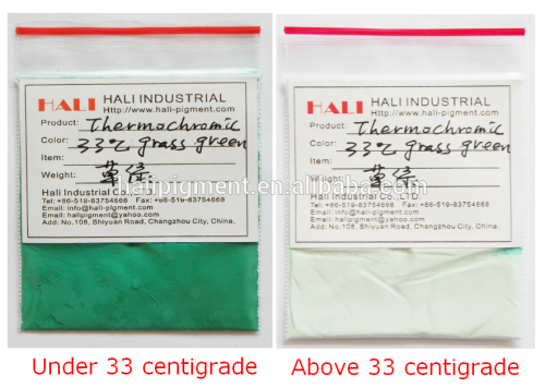 thermochromic pigment, item:HLG-610, color:grass green, activate temperature:33centigrade,minimum order:0.5kg,shipping by Fedex.