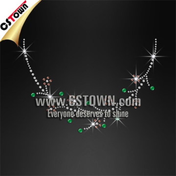 Green branches necklace iron on rhinestone designs for T shirts