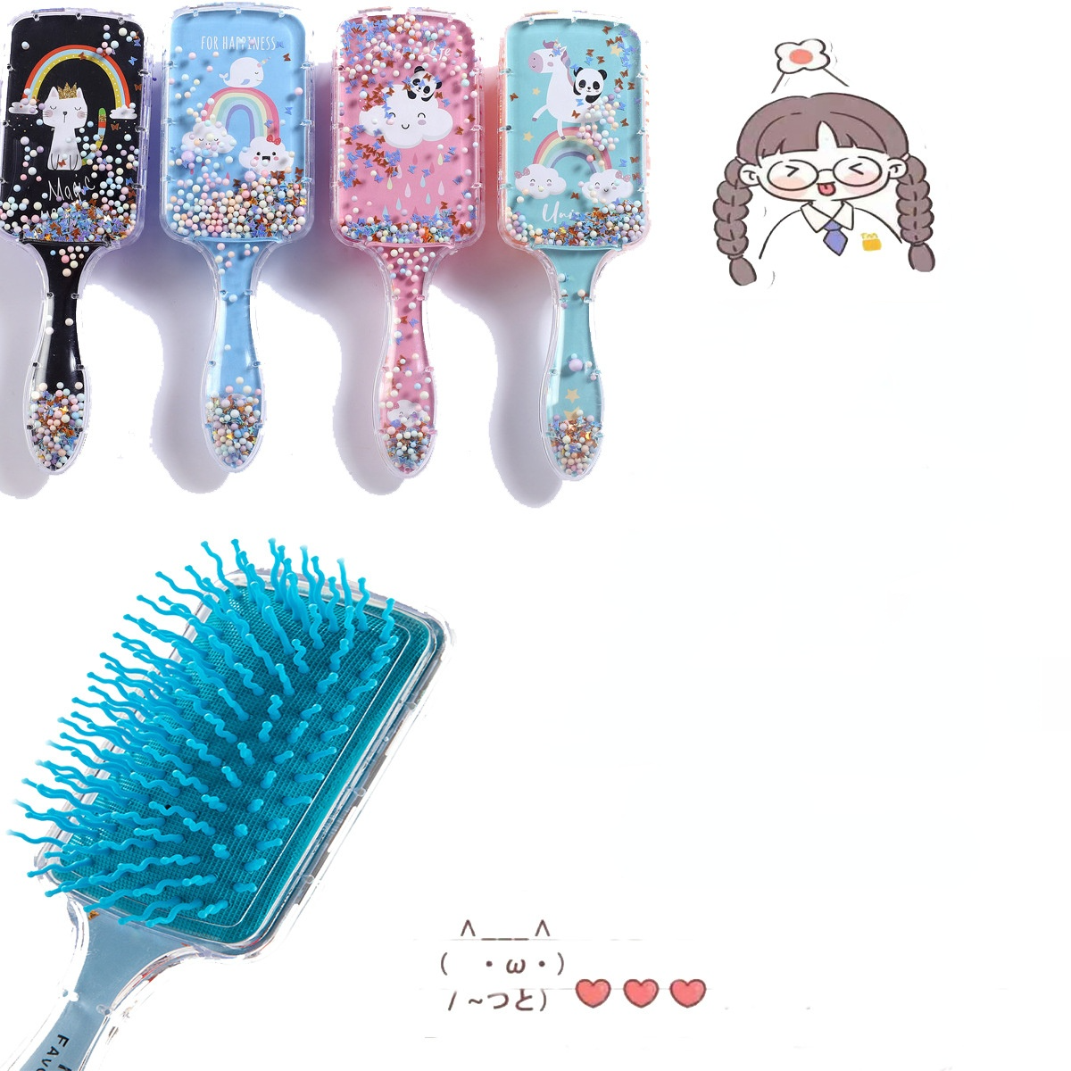 Amazon Cartoon Airbag Comb Printing Transparent Massage Hairdressing Comb Plastic Rainbow Comb