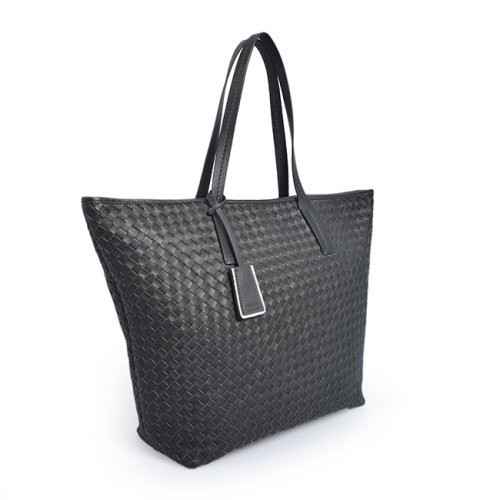 Large Capacity Weave Grain Genuine Leather Lady Handbag