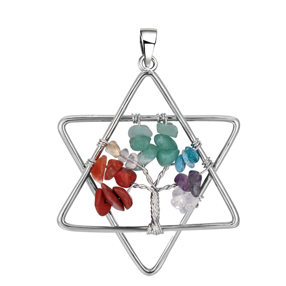 Pentagramme arbre de vie pendentif collier femmes filles cristal Chakra pierres roulées bijoux de mode