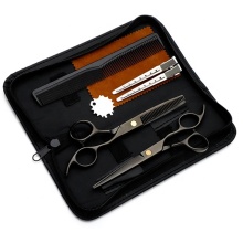 Professional Black Haircutting Scissors Kit for Barbers and Home Use