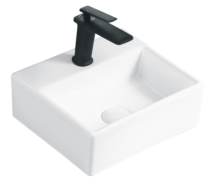 White Vessel Sink With Tap Hole For Bathroom