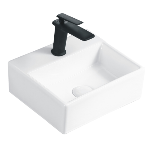 White Vessel Sink With Tap Hole For Bathroom