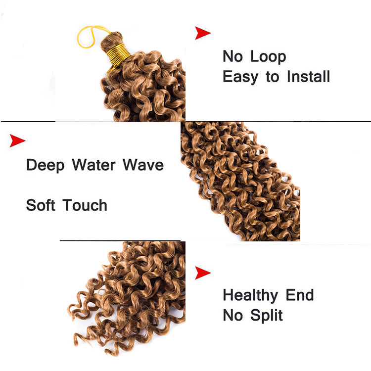 Water Deep Twist Crochet Hair Water Wave Braids Hair Extension Synthetic Fiber 14 Inch Solid And Mixed Color Black Gray Brown