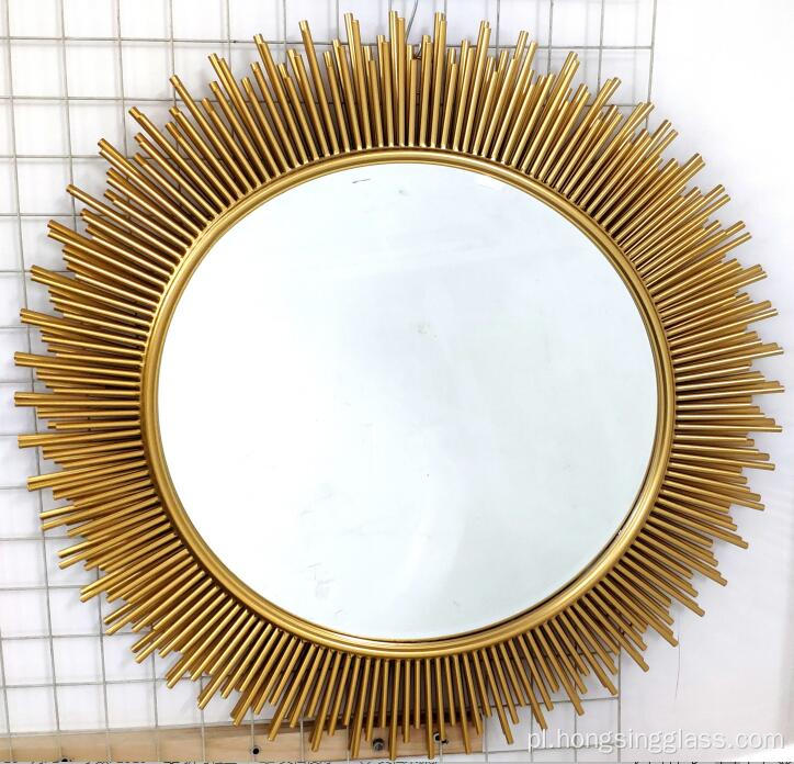 Złote dekoracyjne metalowe lustro MDF w kształcie słońca