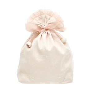 beige satin bag with lining organza ribbon