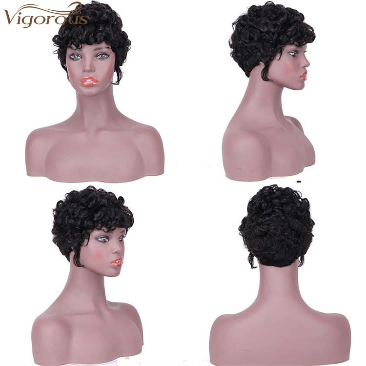 Vigorous Fashion Girl Black Short Curly Human Hair Wig Wholesale Price Afro Short Wave Curly Wigs for Black Women