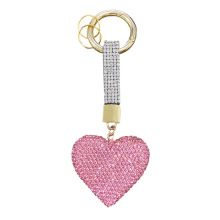 Wholesale Leather Heart-shaped Metal Keychains with Rhinestones