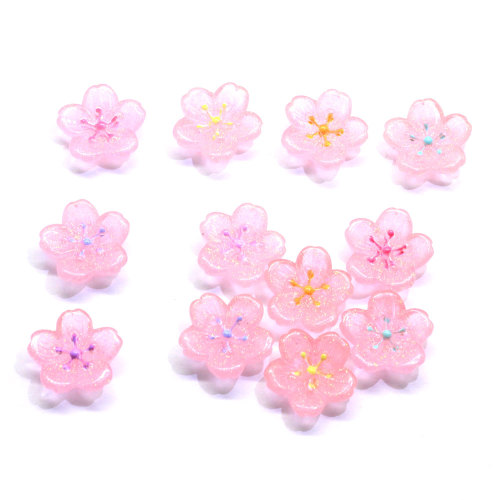 Lovely 3D Cherry Blossom Pink Resin Cabochon Beads 100pcs/bag For Girls Bedroom Ornaments Craft Decor Beads Spacer