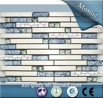 Silver Strip Metal Tile Mosaic With Glitter Crystal Glass Mosaic