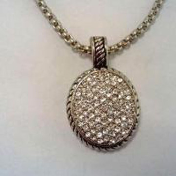 Pave Rhinestone Cubic Zircon Oval Pendant Necklace