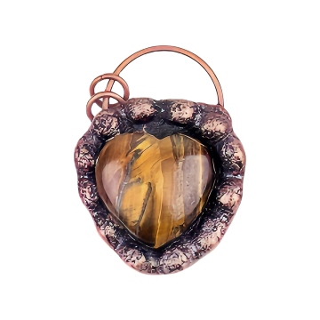Yellow Tiger Eye Retro Red Copper Love Heart Retro Red Copper Pendant for Making Jewelry