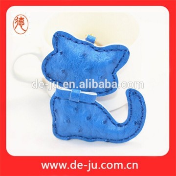 Bright Blue Leather Lovely Cat Key Chain Attachment