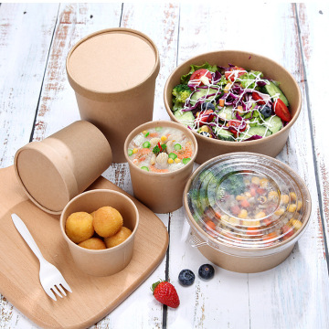 Disposable brown kraft paper salad takeaway dessert bowl
