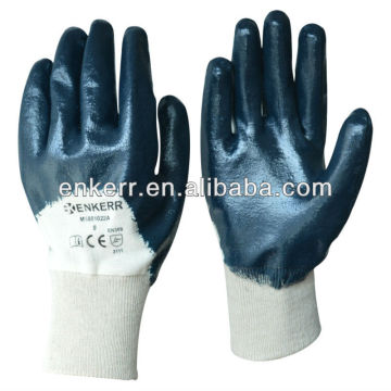 blue nitrile coated cotton gloves interlock glove liner half coating