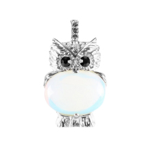 Opalite Oval Beads CZ Rhinestone Silver cz owl Pendant
