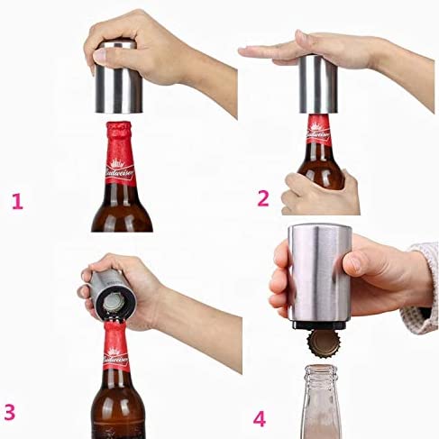 Amazon hot selling automatic push down metal custom magnetic bottle beer opener stainless round beer bottle opener with magnet