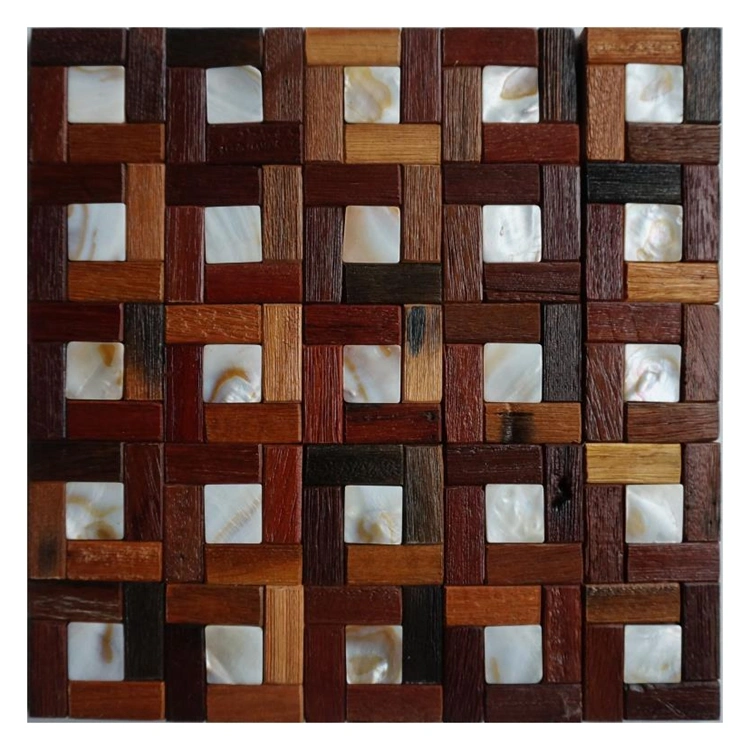 3D Surface Bathroom Walls 8mm Thick Solid Wooden Floor Mosaic Tile