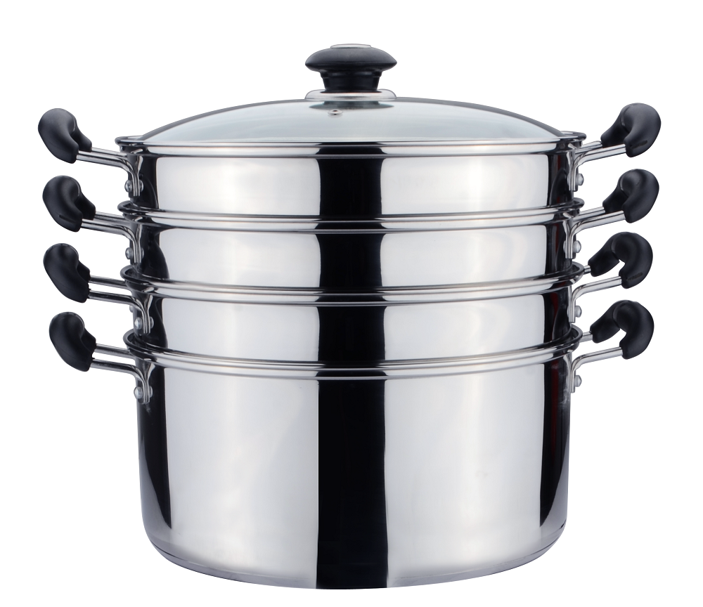 Stainless steel food stock pot with steamer grid