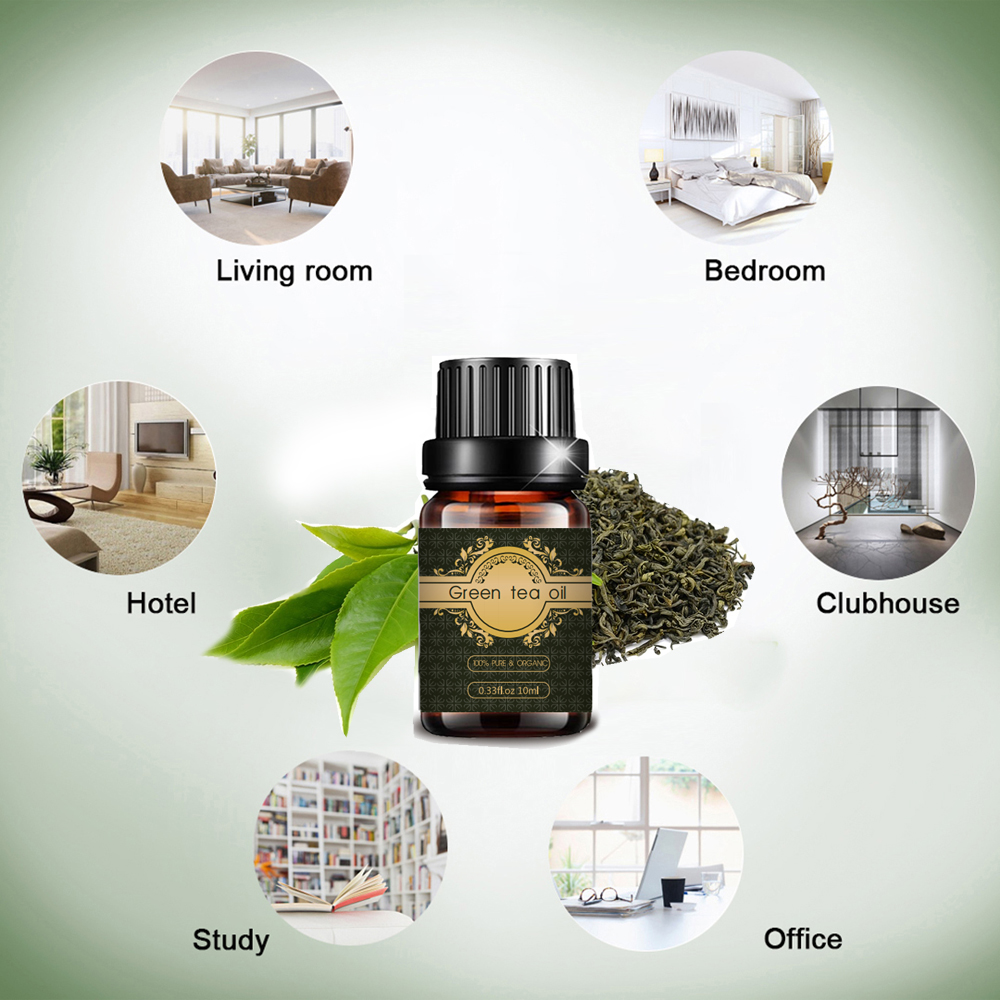 Cuidados com peles de óleo essencial de chá verde de marca própria