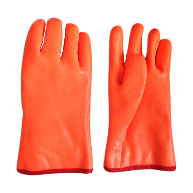 Fluorescent Double Dipped.Sandy Finish PVC Glove 35cm