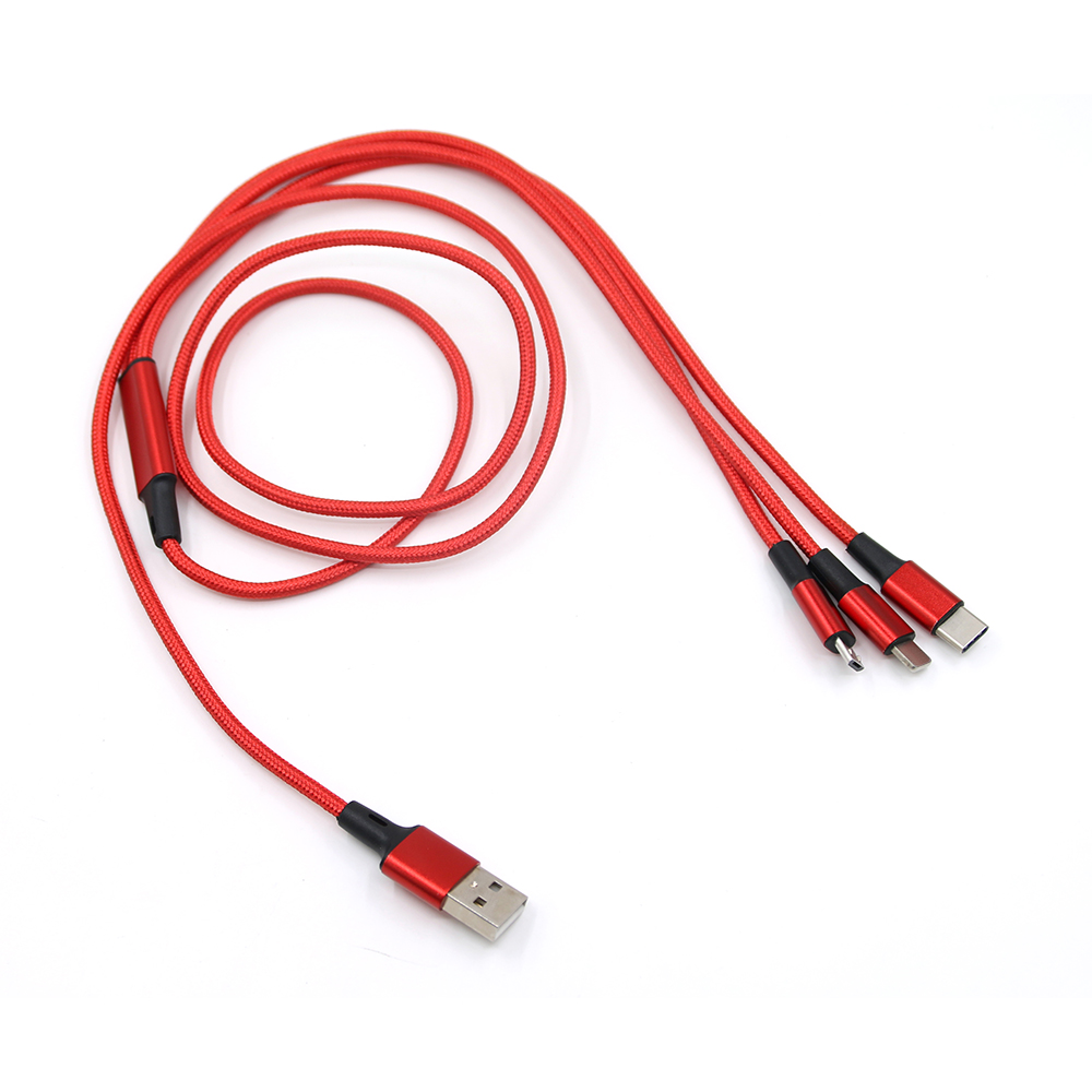 Yijiashishang Wholesale High Quality 1.2m 3 in 1 Nylon Braided Fast Charging usb cable for Android Micro usb,USB-C and iPhone