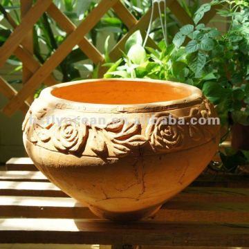 FO-9920 Hand Carved Planter,pottery garden pot,clay flower planter