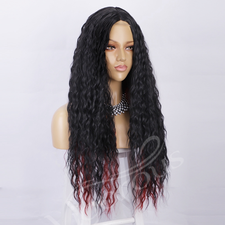 Highlight Long Kinky Curly Manufacturers High Temperature Long Lace Frontal Wigs Synthetic Hair Black Women
