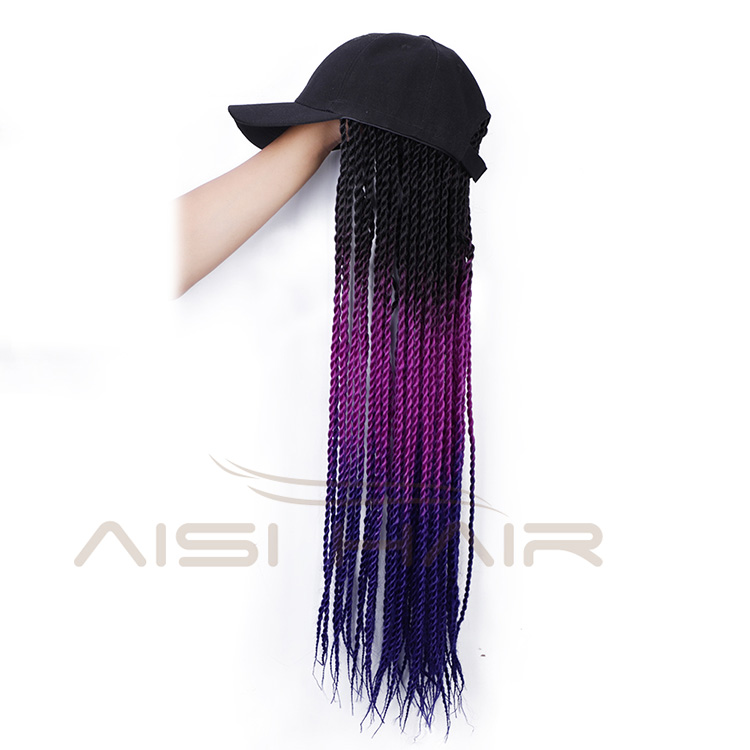 Aisi Hair Vendor Baseball Hat With Long Ombre Purple Twist Crochet Braiding Hair Extension For Black Women Synthetic Hair Wigs