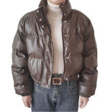 Women's 2024 Winter Solid Coats: Cropped Bomber Jackets, Waterproof PU Leather with Cotton Filling