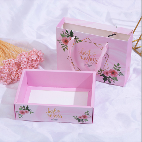 Rosa faltbare Schublade Geschenkbox mit Bandgriff