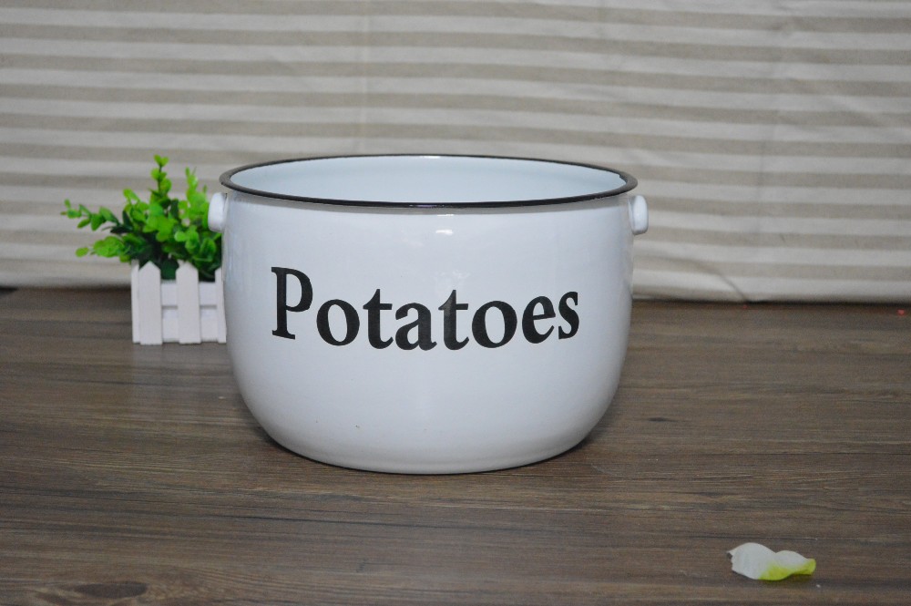 Enamel Coating Storage Pot Set Potato Pot Onion Pot with Pail